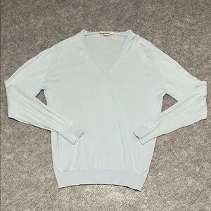John Smedley Sky Blue V-Neck Sweater Sea Island Cotton